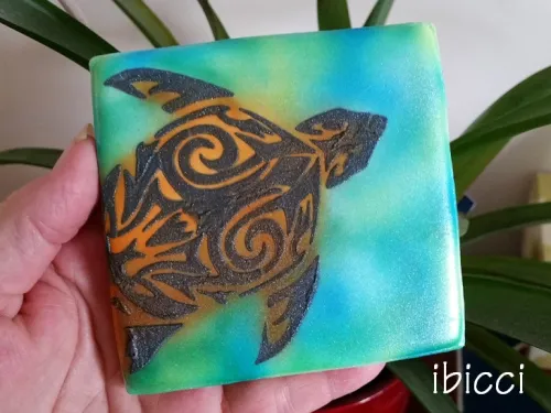 ibicci cookie - Island Turtle stencil airbrushed and stencilled
